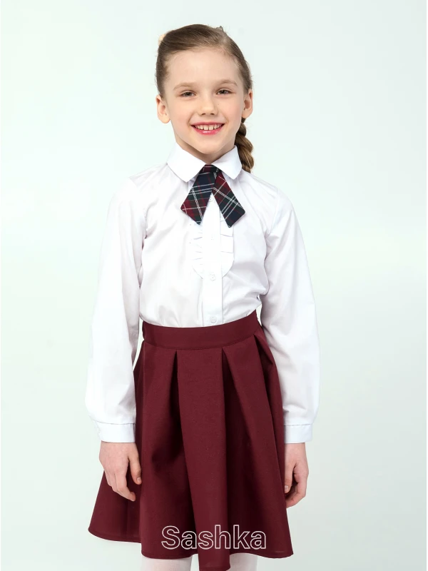 Спідниця для дівчинки Sashka шкільна бордова з м'якими складами, розмір 116-146